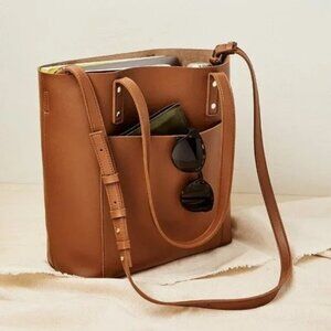 NWT Henny + Lev Cognac Brown Vegan Leather 2-in-1 Everyday Tote Purse Bag